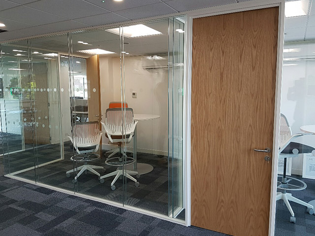 Office Partition Specialists in Wiltshire - showing nice glass partitions in an office